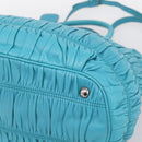 PRADA Matelasse Hand Bag Nylon 2way Turquoise Blue Silver Auth 202888V-16