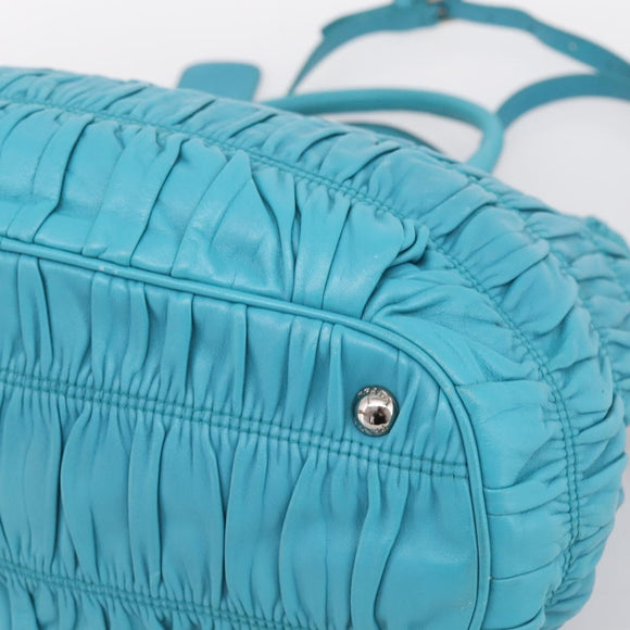 PRADA Matelasse Hand Bag Nylon 2way Turquoise Blue Silver Auth 202888V