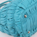 PRADA Matelasse Hand Bag Nylon 2way Turquoise Blue Silver Auth 202888V-17