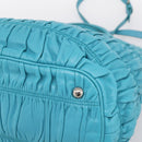 PRADA Matelasse Hand Bag Nylon 2way Turquoise Blue Silver Auth 202888V-18
