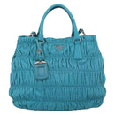 PRADA Matelasse Hand Bag Nylon 2way Turquoise Blue Silver Auth 202888V-13