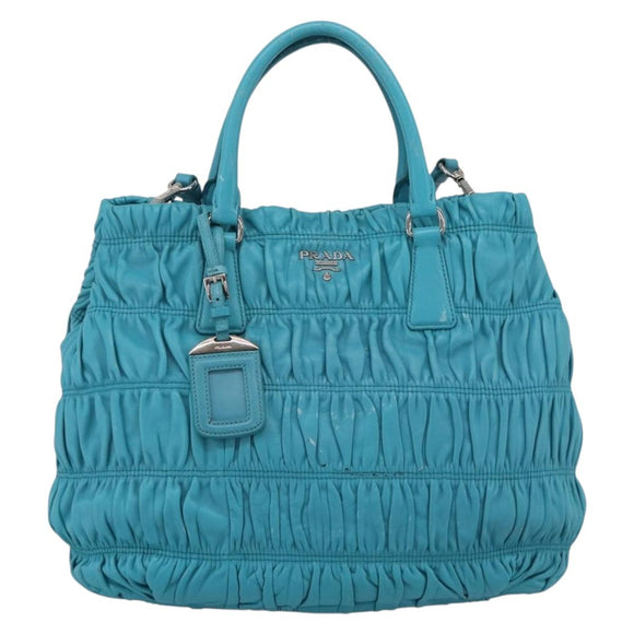 PRADA Matelasse Hand Bag Nylon 2way Turquoise Blue Silver Auth 202888V