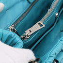 PRADA Matelasse Hand Bag Nylon 2way Turquoise Blue Silver Auth 202888V-26