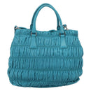 PRADA Matelasse Hand Bag Nylon 2way Turquoise Blue Silver Auth 202888V-2