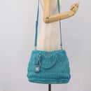 PRADA Matelasse Hand Bag Nylon 2way Turquoise Blue Silver Auth 202888V-30