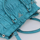 PRADA Matelasse Hand Bag Nylon 2way Turquoise Blue Silver Auth 202888V-6