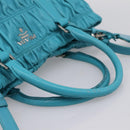 PRADA Matelasse Hand Bag Nylon 2way Turquoise Blue Silver Auth 202888V-7