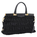 PRADA Gathered Hand Bag Nylon 2way Black Gold Auth 202889A-1