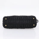 PRADA Gathered Hand Bag Nylon 2way Black Gold Auth 202889A-5