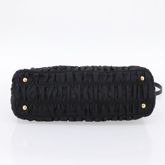 PRADA Gathered Hand Bag Nylon 2way Black Gold Auth 202889A