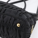 PRADA Gathered Hand Bag Nylon 2way Black Gold Auth 202889A-17