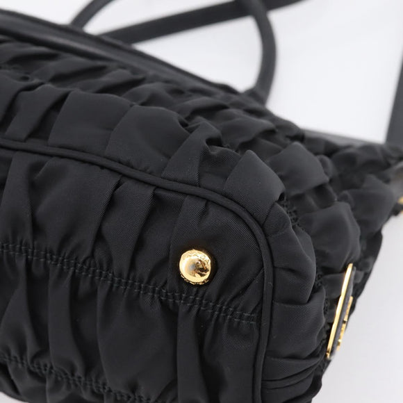 PRADA Gathered Hand Bag Nylon 2way Black Gold Auth 202889A