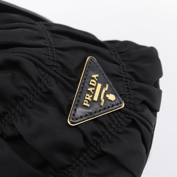 PRADA Gathered Hand Bag Nylon 2way Black Gold Auth 202889A