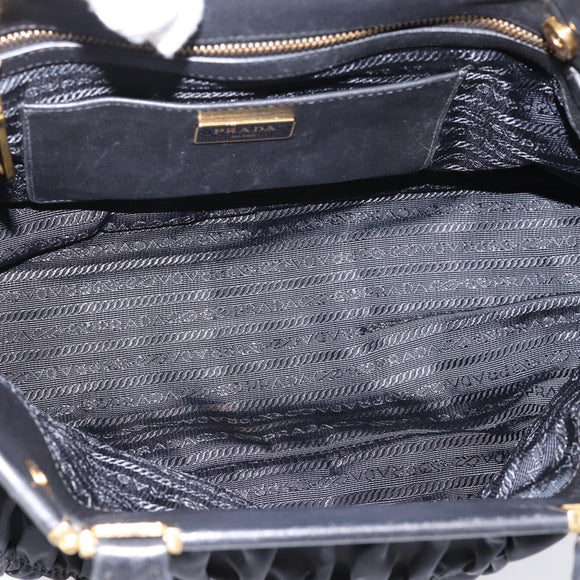 PRADA Gathered Hand Bag Nylon 2way Black Gold Auth 202889A