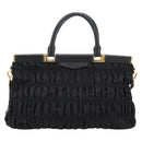 PRADA Gathered Hand Bag Nylon 2way Black Gold Auth 202889A-13