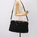 PRADA Gathered Hand Bag Nylon 2way Black Gold Auth 202889A-25