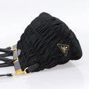 PRADA Gathered Hand Bag Nylon 2way Black Gold Auth 202889A-3