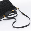 PRADA Gathered Hand Bag Nylon 2way Black Gold Auth 202889A-8
