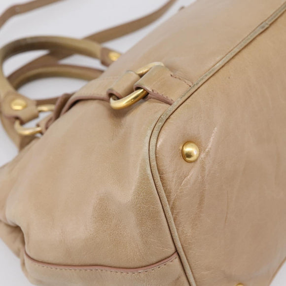 Miu Miu Hand Bag Vitellolux 2way Beige Gold Auth 202892V
