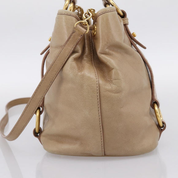 Miu Miu Hand Bag Vitellolux 2way Beige Gold Auth 202892V