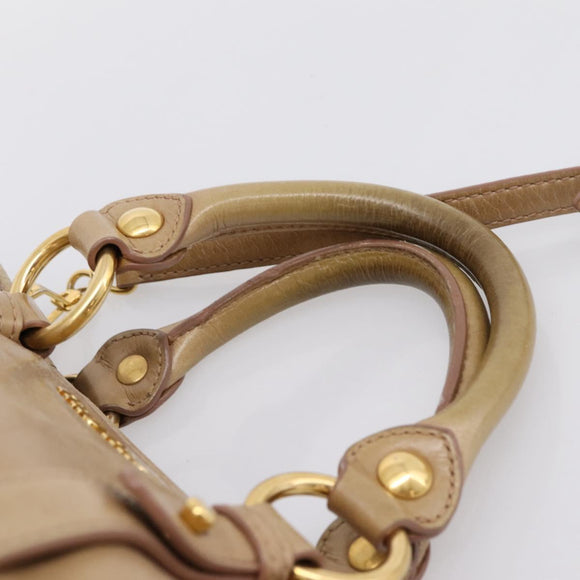 Miu Miu Hand Bag Vitellolux 2way Beige Gold Auth 202892V