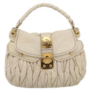 Miu Miu Matelasse Hand Bag Leather 2way Ivory Gold Auth 202893A-2