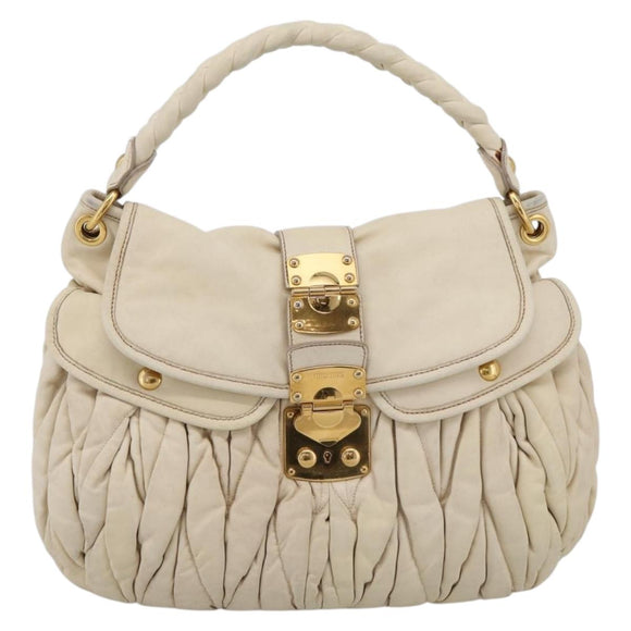 Miu Miu Matelasse Hand Bag Leather 2way Ivory Gold Auth 202893A