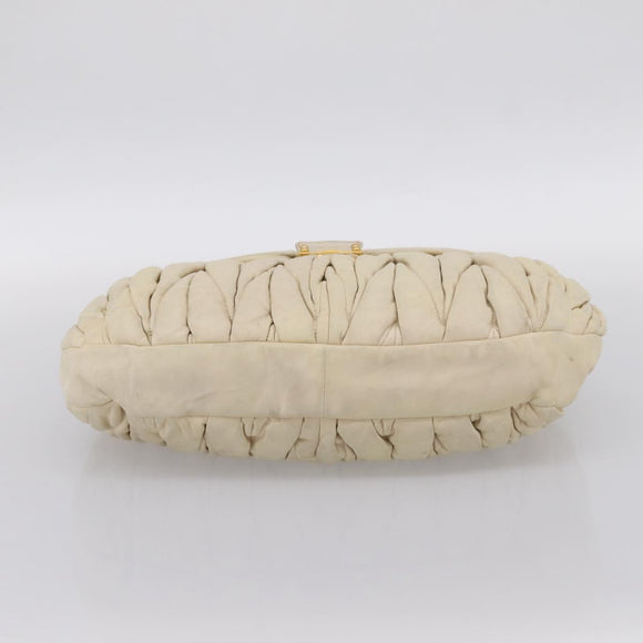 Miu Miu Matelasse Hand Bag Leather 2way Ivory Gold Auth 202893A
