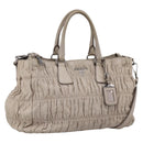 PRADA Gathered Hand Bag Leather 2way Ivory Silver Auth 202895A-1