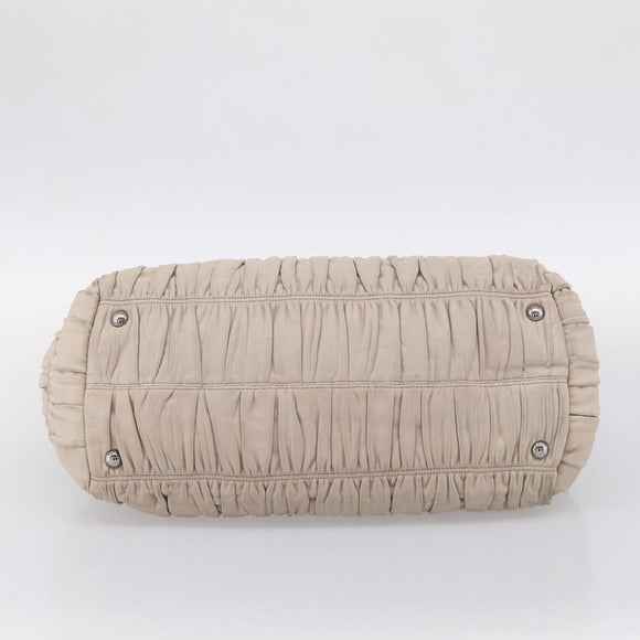 PRADA Gathered Hand Bag Leather 2way Ivory Silver Auth 202895A