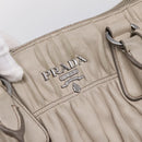 PRADA Gathered Hand Bag Leather 2way Ivory Silver Auth 202895A-19