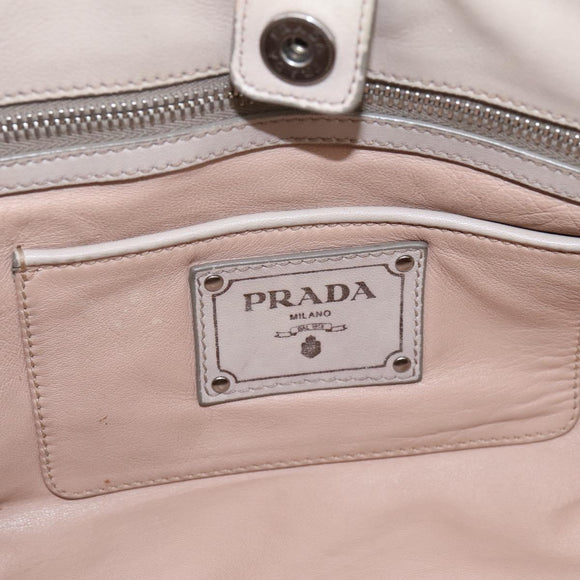 PRADA Gathered Hand Bag Leather 2way Ivory Silver Auth 202895A