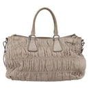 PRADA Gathered Hand Bag Leather 2way Ivory Silver Auth 202895A-3