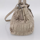 PRADA Gathered Hand Bag Leather 2way Ivory Silver Auth 202895A-4
