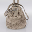 PRADA Gathered Hand Bag Leather 2way Ivory Silver Auth 202895A-5