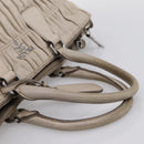 PRADA Gathered Hand Bag Leather 2way Ivory Silver Auth 202895A-7