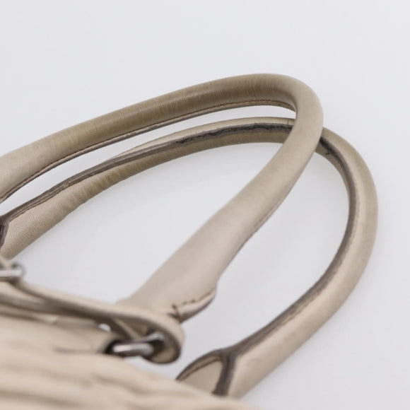 PRADA Gathered Hand Bag Leather 2way Ivory Silver Auth 202895A