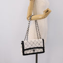 CHANEL Chain Matelasse 25 Shoulder Bag Sequin White CC Auth 202896SM-24