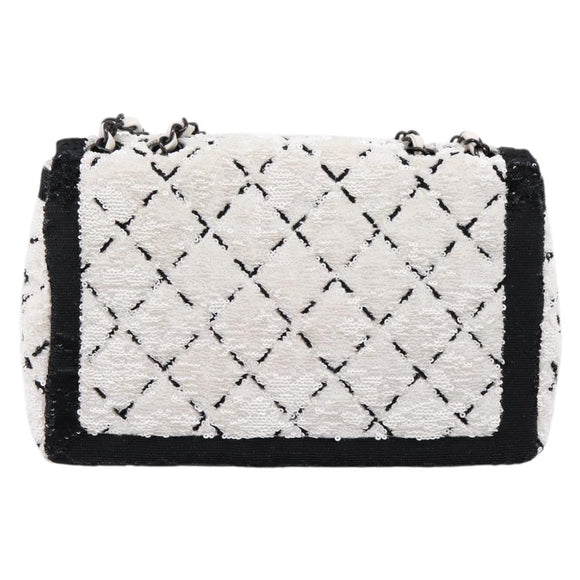 CHANEL Chain Matelasse 25 Shoulder Bag Sequin White CC Auth 202896SM