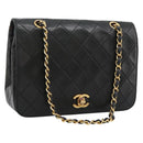 CHANEL Matelasse Chain Shoulder Bag Lamb Skin Black Gold CC Auth 202897V-1