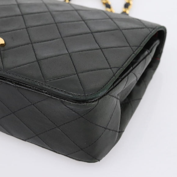 CHANEL Matelasse Chain Shoulder Bag Lamb Skin Black Gold CC Auth 202897V