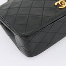 CHANEL Matelasse Chain Shoulder Bag Lamb Skin Black Gold CC Auth 202897V-11