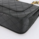 CHANEL Matelasse Chain Shoulder Bag Lamb Skin Black Gold CC Auth 202897V-12
