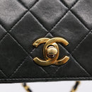 CHANEL Matelasse Chain Shoulder Bag Lamb Skin Black Gold CC Auth 202897V-14