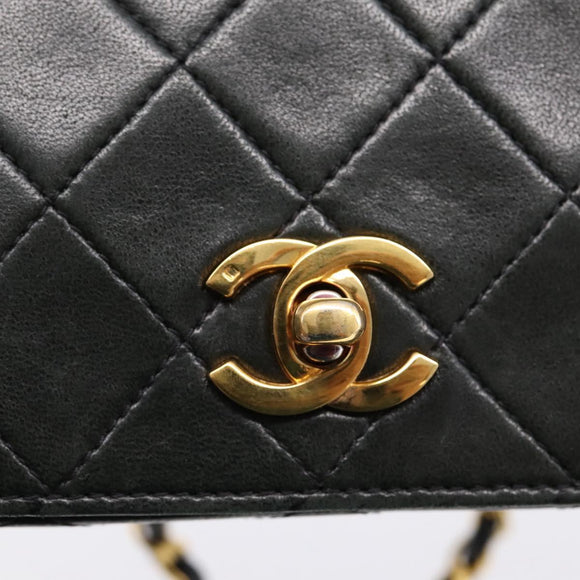 CHANEL Matelasse Chain Shoulder Bag Lamb Skin Black Gold CC Auth 202897V
