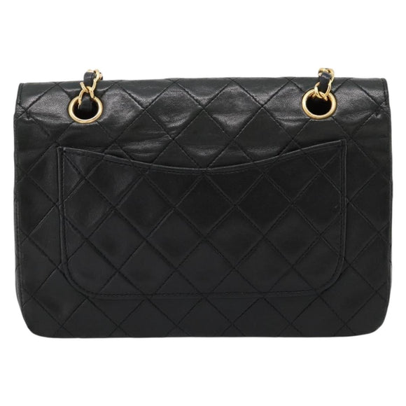 CHANEL Matelasse Chain Shoulder Bag Lamb Skin Black Gold CC Auth 202897V