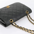 CHANEL Matelasse Chain Shoulder Bag Lamb Skin Black Gold CC Auth 202897V-6