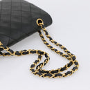 CHANEL Matelasse Chain Shoulder Bag Lamb Skin Black Gold CC Auth 202897V-7