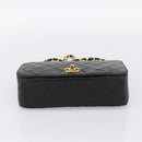 CHANEL Matelasse Chain Shoulder Bag Lamb Skin Black Gold CC Auth 202897V-9