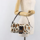 FENDI Mamma Baguette Shoulder Bag Harako leather Beige Silver Auth 202898SAM-28
